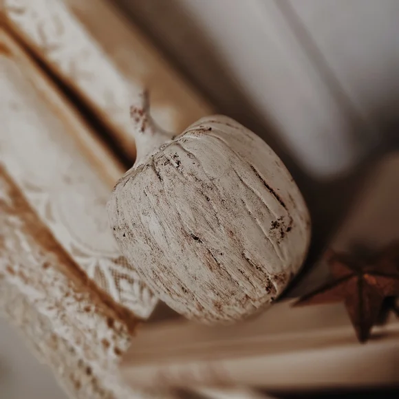 Rustic Ceramic Cream Colored Pumpkin Decor - Picture 2 of 3